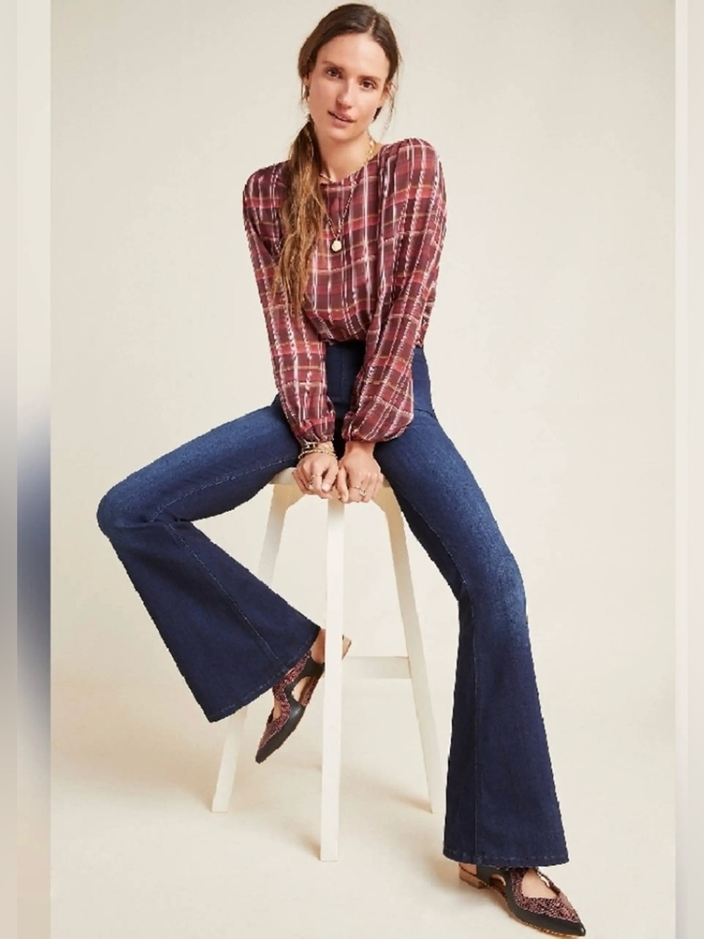 Ella Moss Pull on High-Rise Dark Blue Flared Women’s Jeans